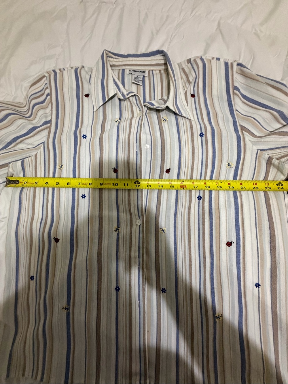 Alfred Dunner Women's Cream Stripe Crop Top with Blue and Tan Accents